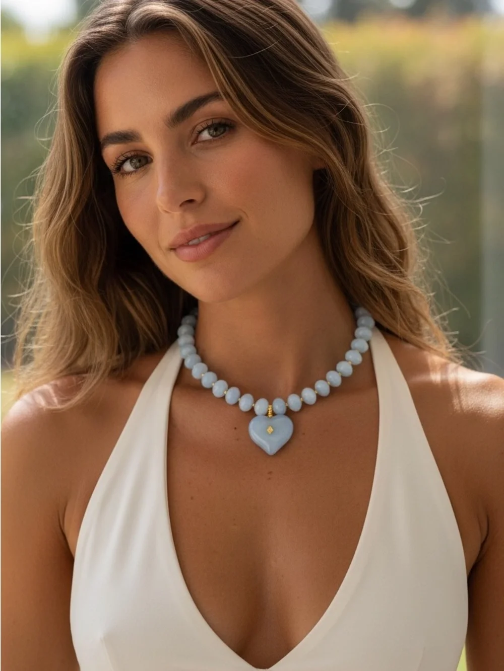 Light Blue Heart Beaded Dopamine Necklace
